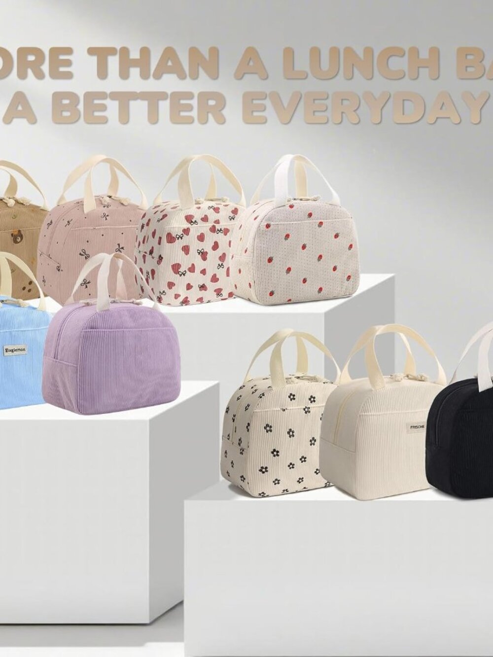 Lunch Bag for Women Men Cute Corduroy Lunch Tote Bags Reusable Insulated Lunch B - Picture 7 of 8